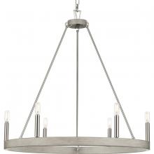 Progress P400302-009 - Galloway Collection Six-Light 28.25&#34; Brushed Nickel Modern Farmhouse Chandelier with Grey Washed