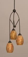Toltec Company 29-DG-409 - Three Light Dark Granite Mosaic Glass Multi Light Pendant