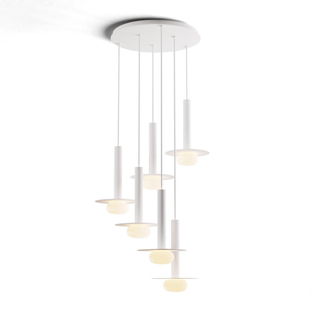 Combi Pendant 12&#34; Circular 6 Combo Matte White with Matte White Canopy
