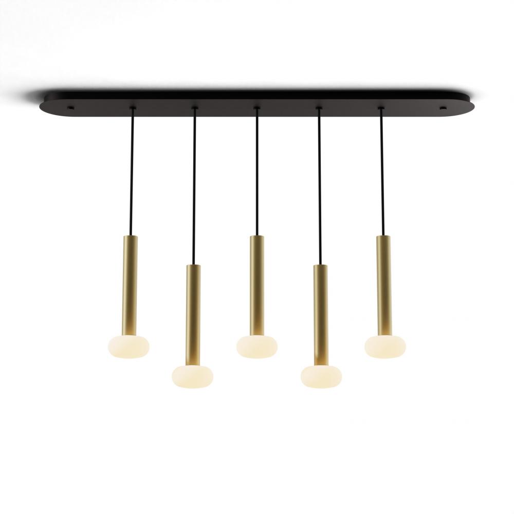 Combi Pendant 12&#34; Linear 5 Combo Brass with Matte Black Canopy, Glass Ball attachment, Suspensio