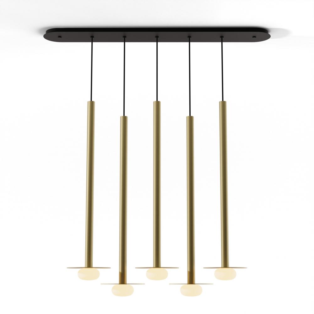 Combi Pendant 36&#34; Linear 5 Combo Brass with Matte Black Canopy