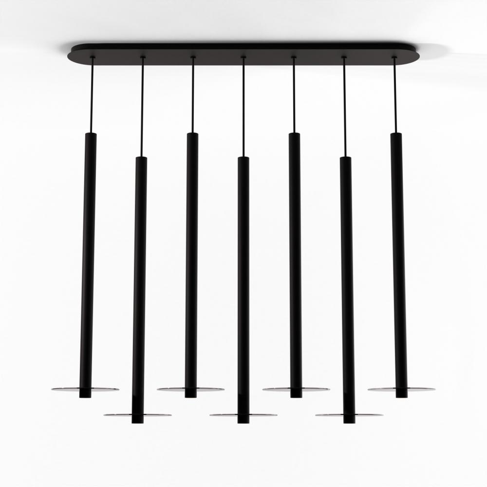 Combi Pendant 36&#34; Linear 7 Combo Matte Black with Matte Black Canopy