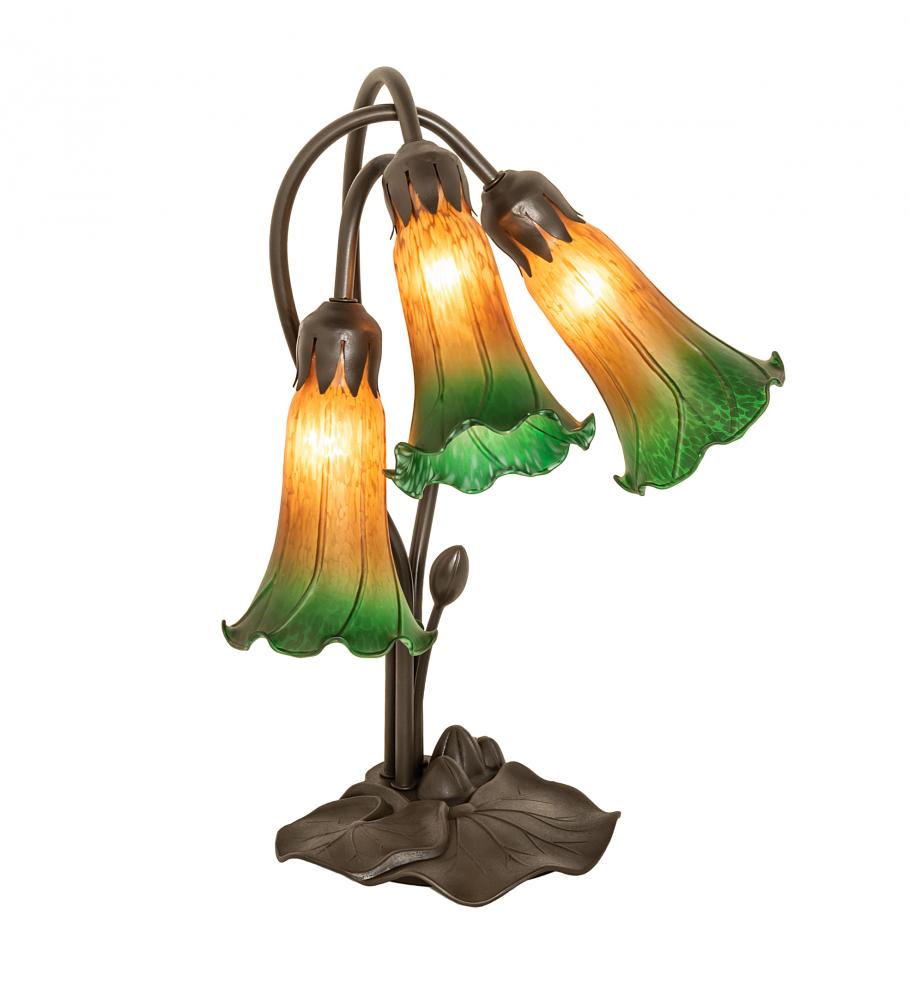 16&#34; High Amber/Green Tiffany Pond Lily 3 Light Accent Lamp