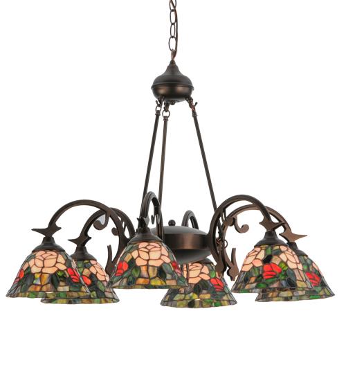 32&#34;W Tiffany Rosebush 6 LT Chandelier