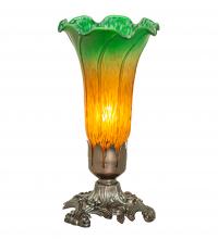 Meyda White 10214 - 7.5&#34; High Amber/Green Tiffany Pond Lily Victorian Accent Lamp