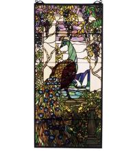 Meyda White 50562 - 19&#34;W X 40&#34;H Tiffany Peacock Wisteria Stained Glass Window